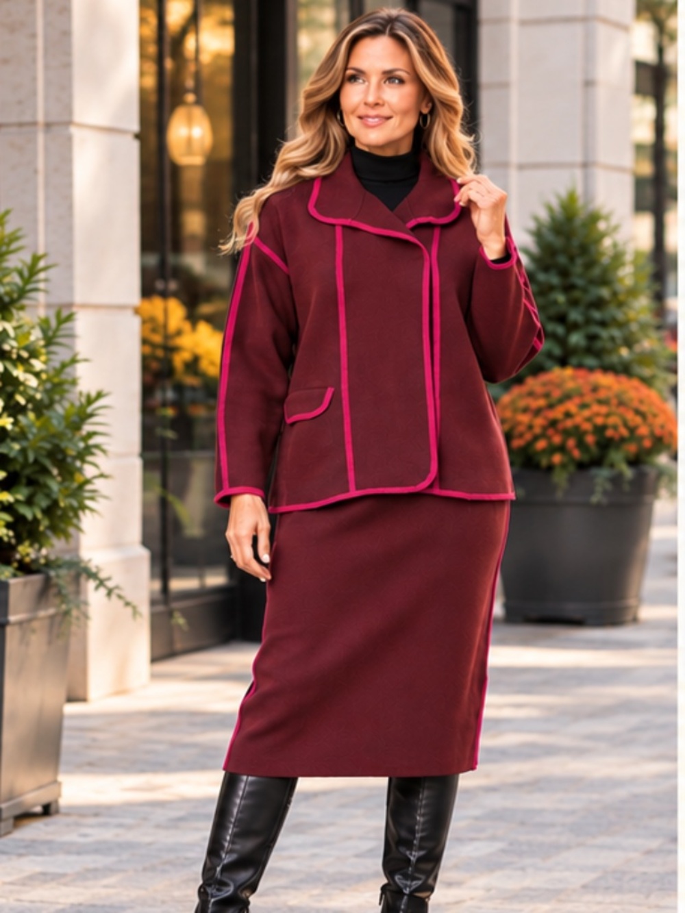 Marla Wynne Collection 2-Pc Sweater Knit Jacket & Midi Skirt Set M NWOT